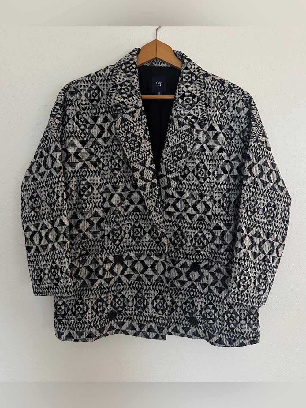 GAP Aztec Southwestern Woven Tapestry Blazer Jacket Black White Small